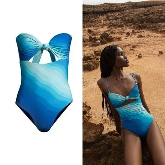 Cala De La Cruz NEW Paradiso Violeta Blue Ombre One Piece Swimsuit Size S